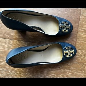 Tory Burch Navy Block Heel Pumps